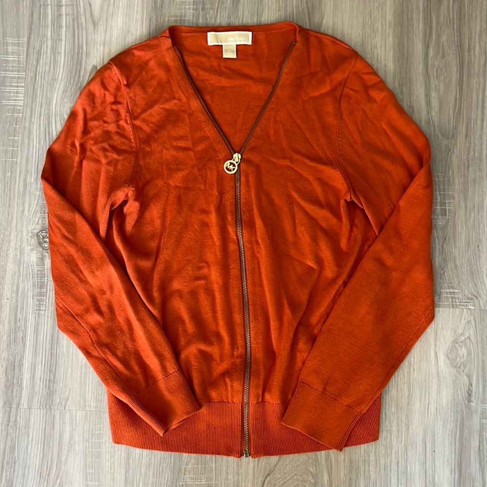 Michael Kors orange zip up cardigan - size medium M